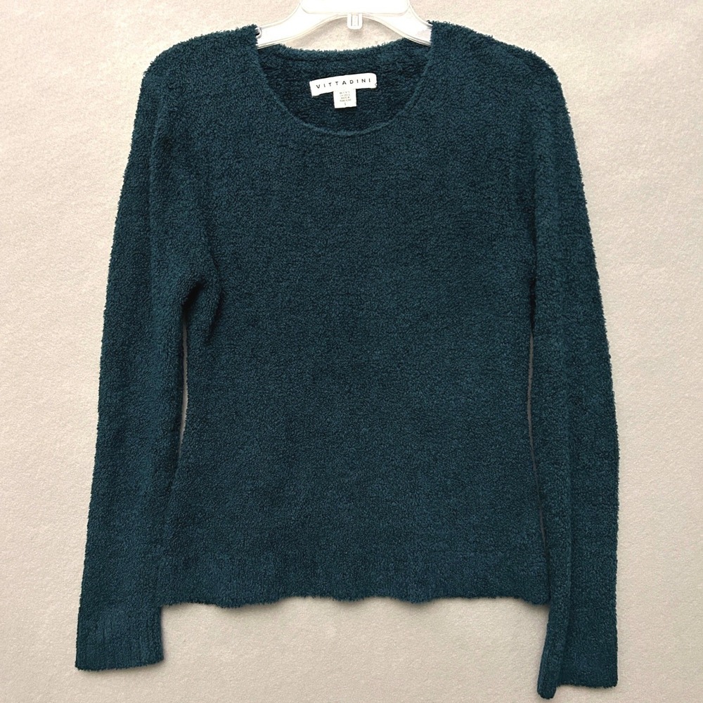 Vittadini Womens L Sweater Teal Fuzzy Teddy Pullover Vintage Cozy Jewel Tone